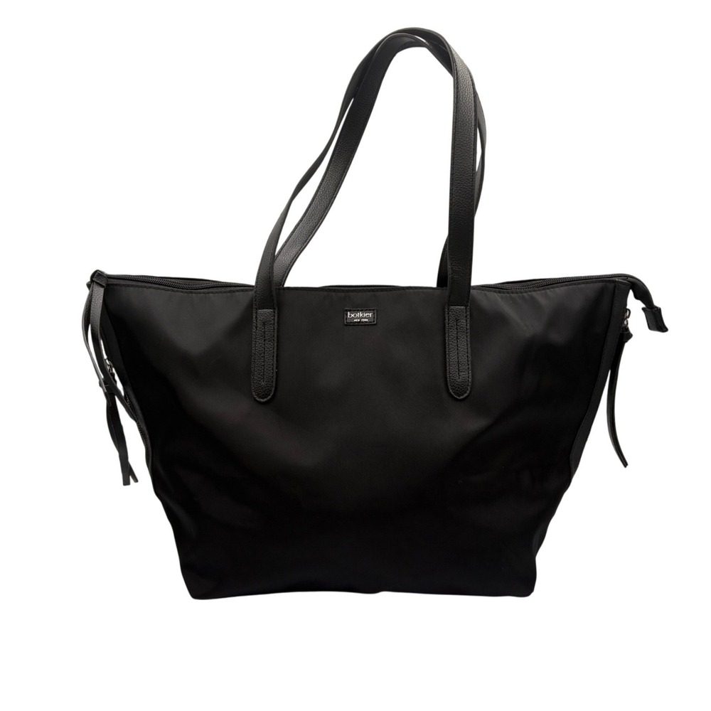Botkier Tote Bag Womens Large Black Excellent Nylon Leather Trim Zip Top Travel